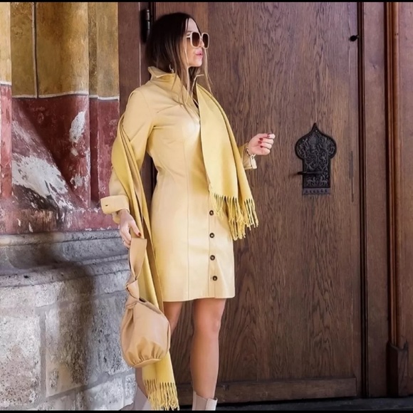 Mango Yellow Faux Leather Shirt Dress sz 2 - Picture 12 of 12